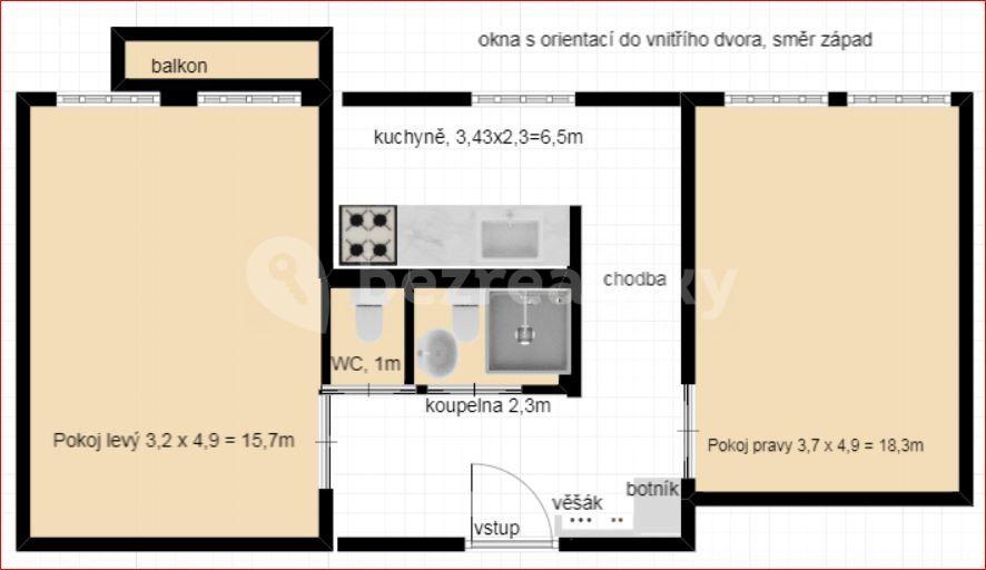 2 bedroom flat to rent, 54 m², Vranovská, Brno, Jihomoravský Region