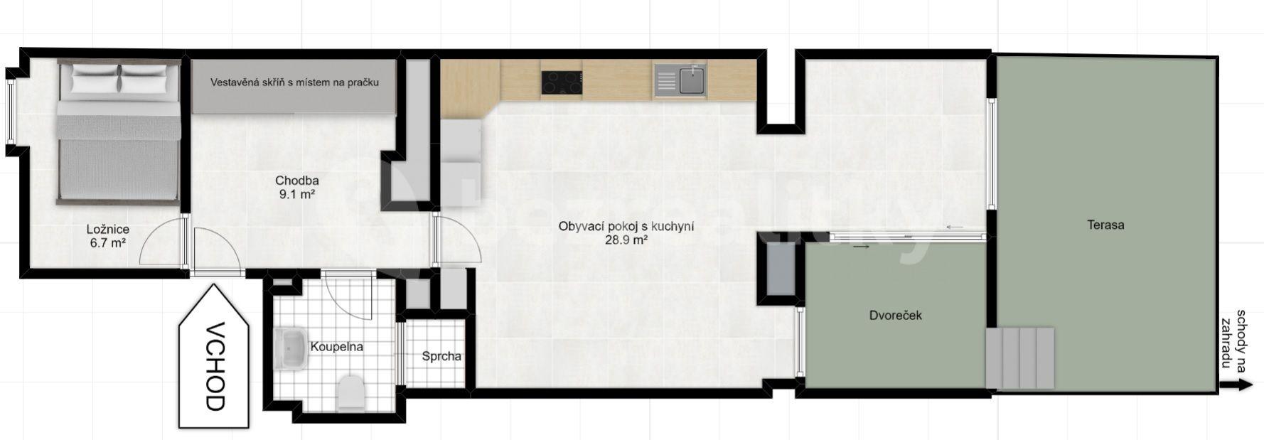 1 bedroom with open-plan kitchen flat to rent, 51 m², Na Balkáně, Prague, Prague