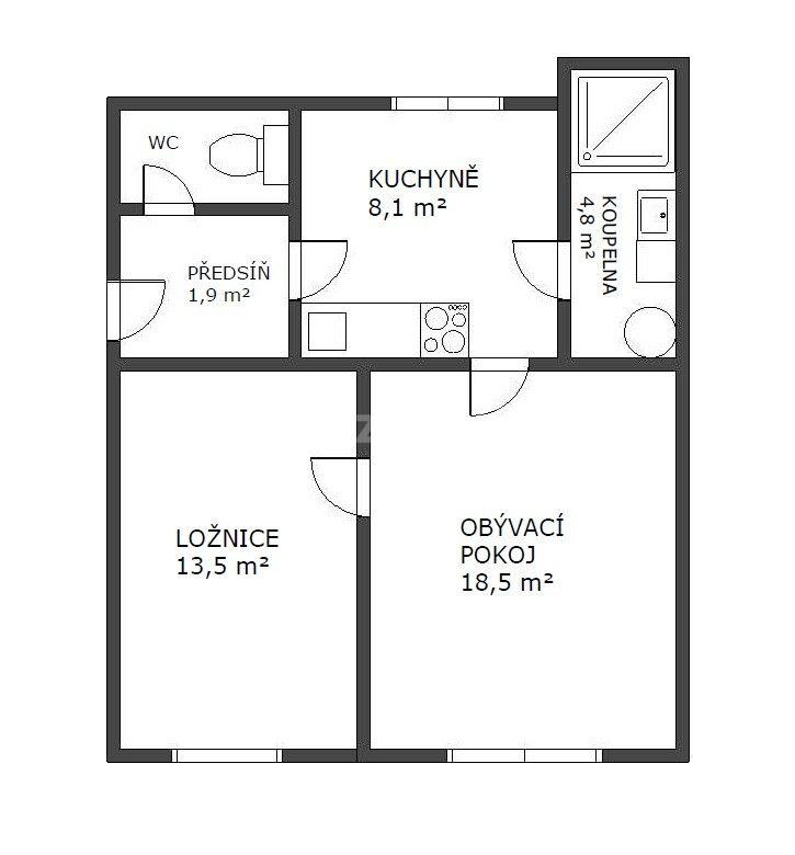 2 bedroom flat to rent, 48 m², Čichnova, Brno, Jihomoravský Region