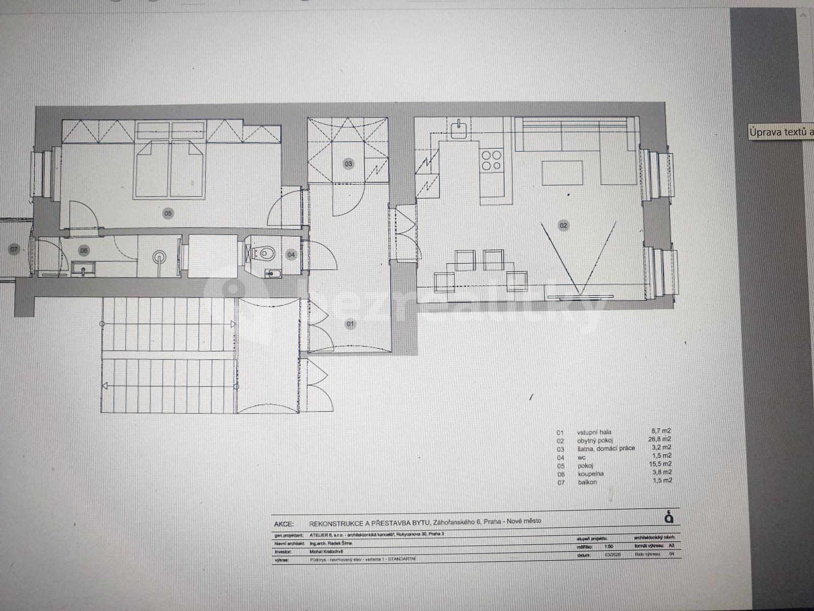 1 bedroom with open-plan kitchen flat to rent, 61 m², Záhořanského, Prague, Prague