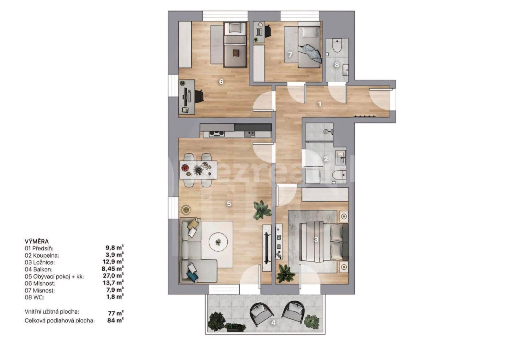 3 bedroom with open-plan kitchen flat for sale, 84 m², Příkrá, Tuchoměřice, Středočeský Region