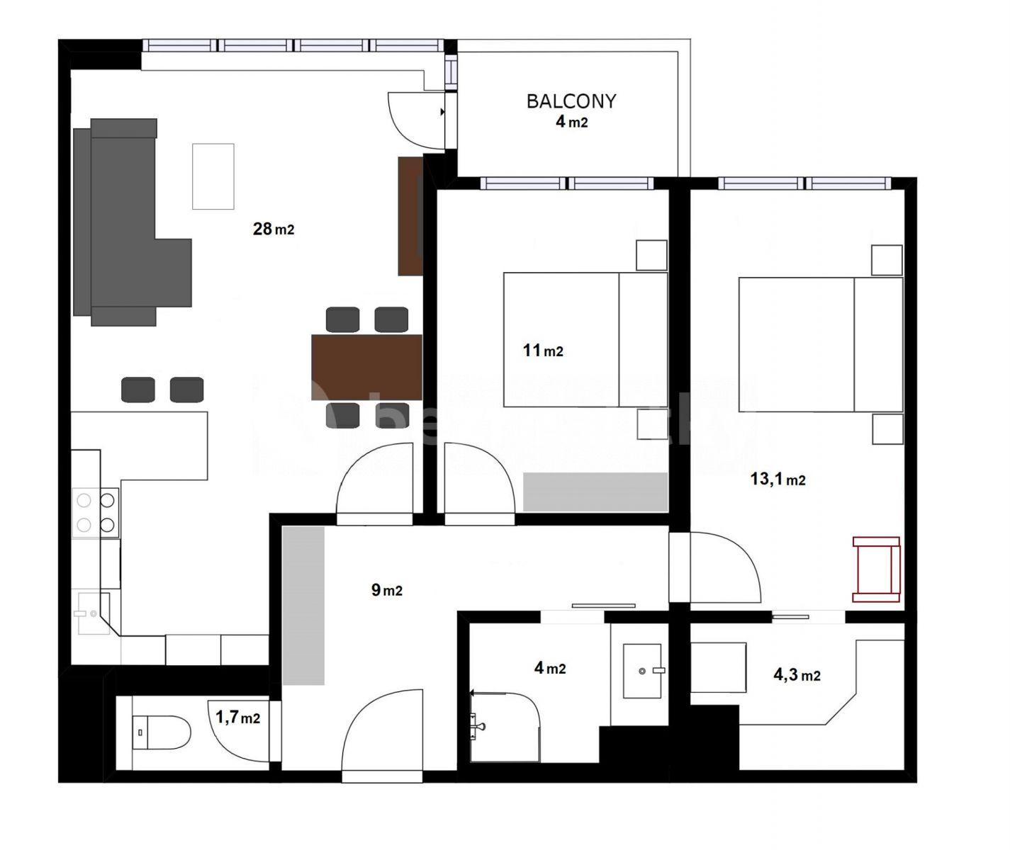 2 bedroom with open-plan kitchen flat to rent, 75 m², U Staré cihelny, Prague, Prague