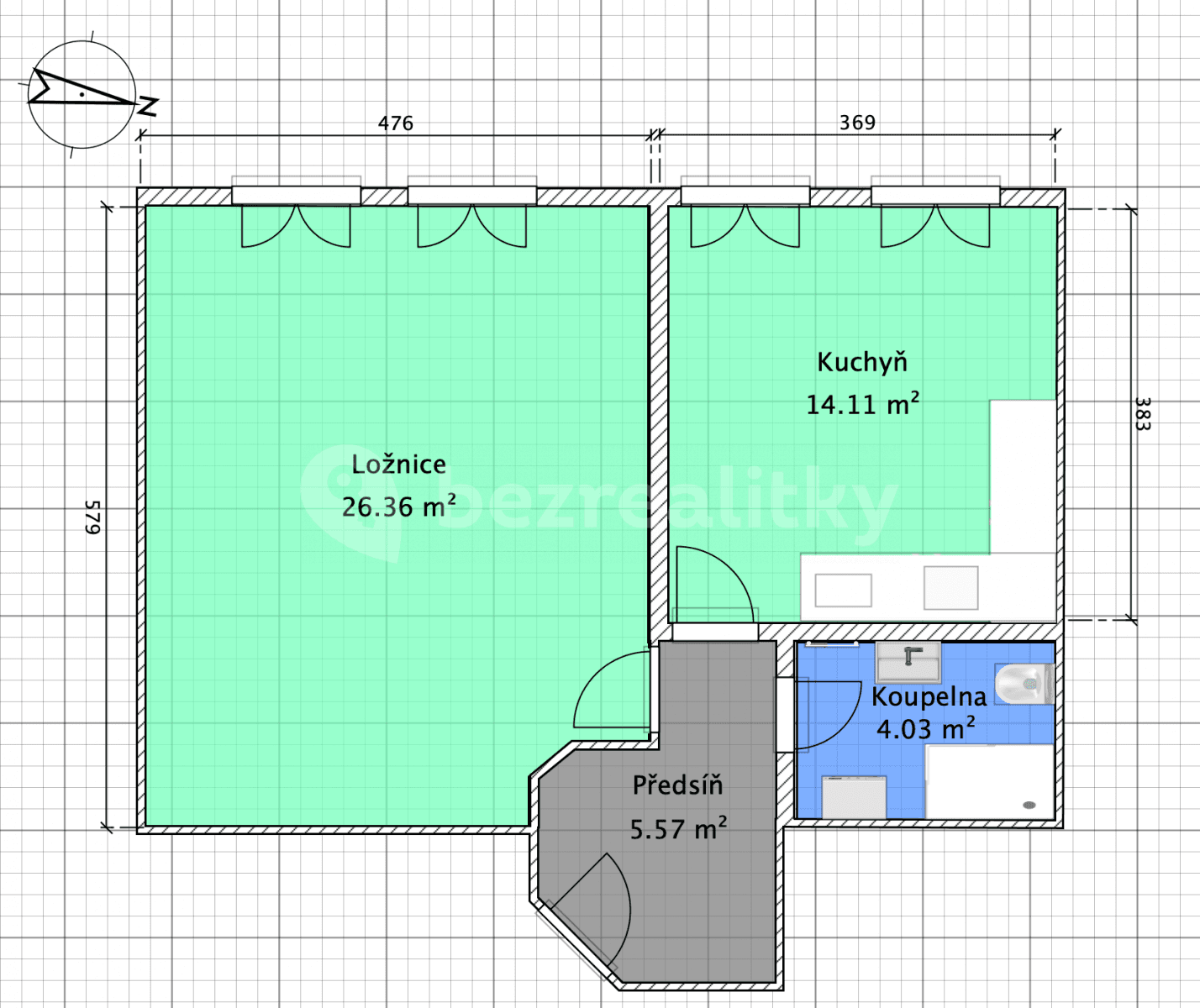 1 bedroom with open-plan kitchen flat to rent, 50 m², Křížová, Brno, Jihomoravský Region