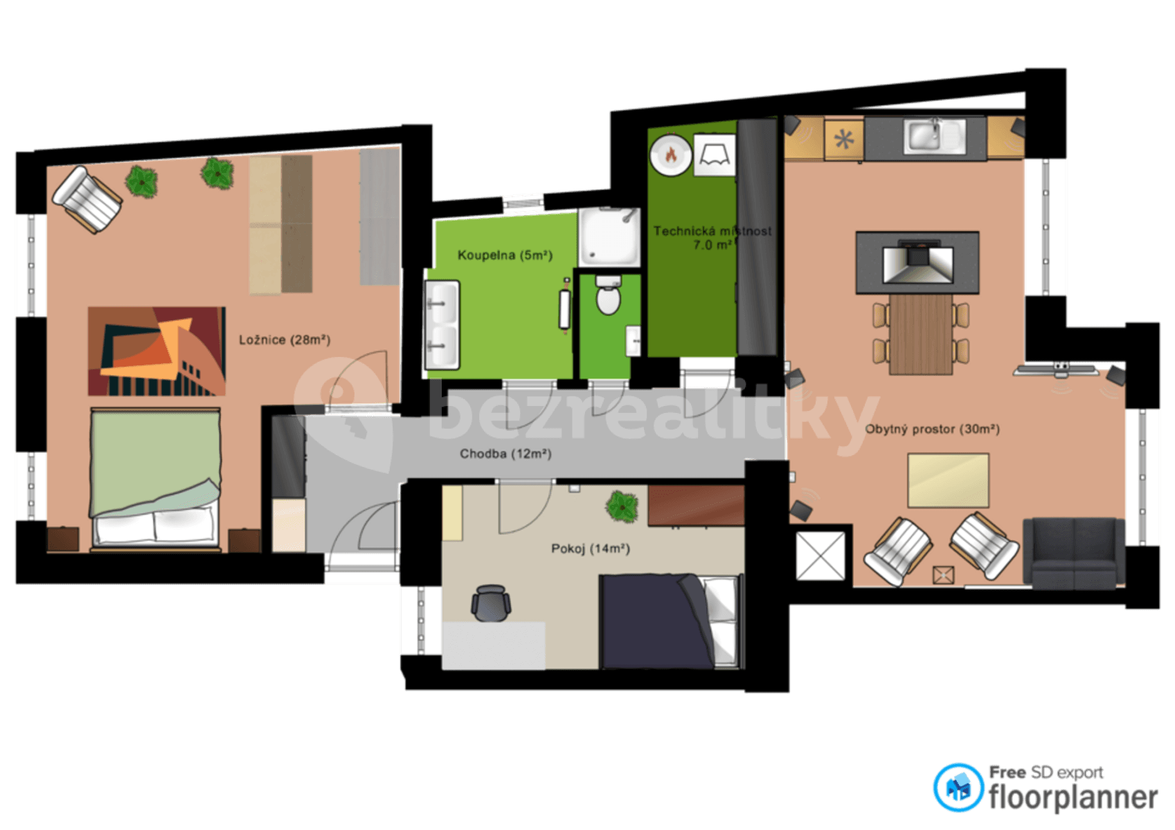 2 bedroom with open-plan kitchen flat to rent, 92 m², Příční, Brno, Jihomoravský Region