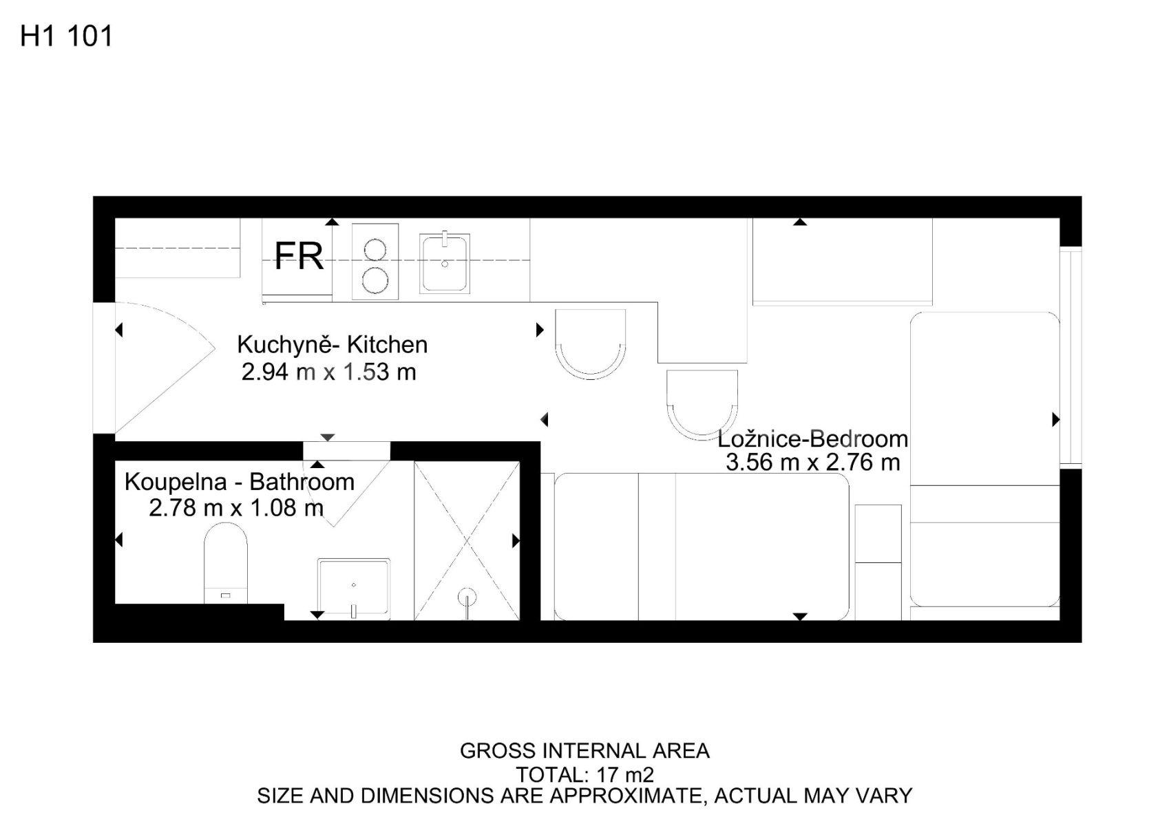 Studio flat to rent, 17 m², Hybešova, Brno, Jihomoravský Region