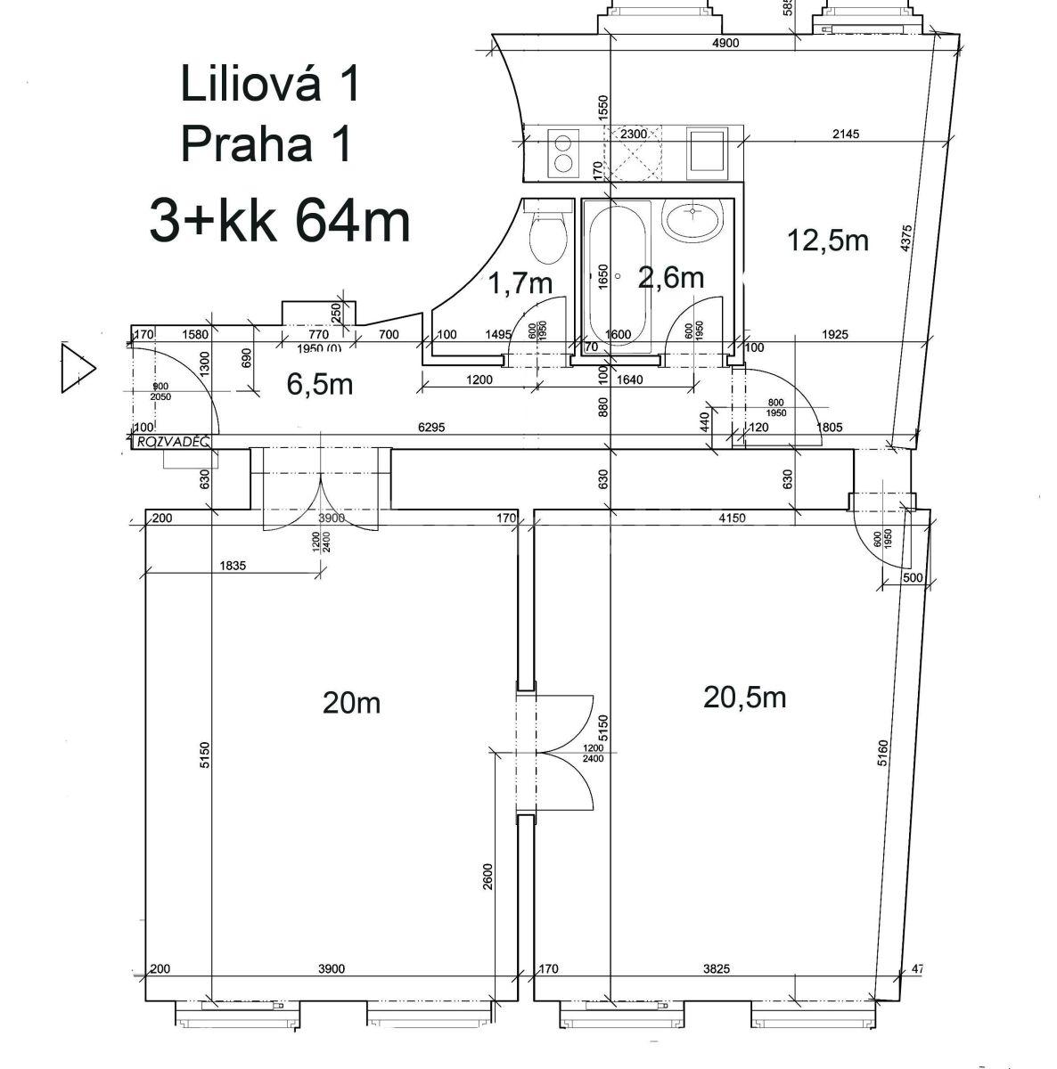 2 bedroom with open-plan kitchen flat to rent, 64 m², Liliová, Prague, Prague