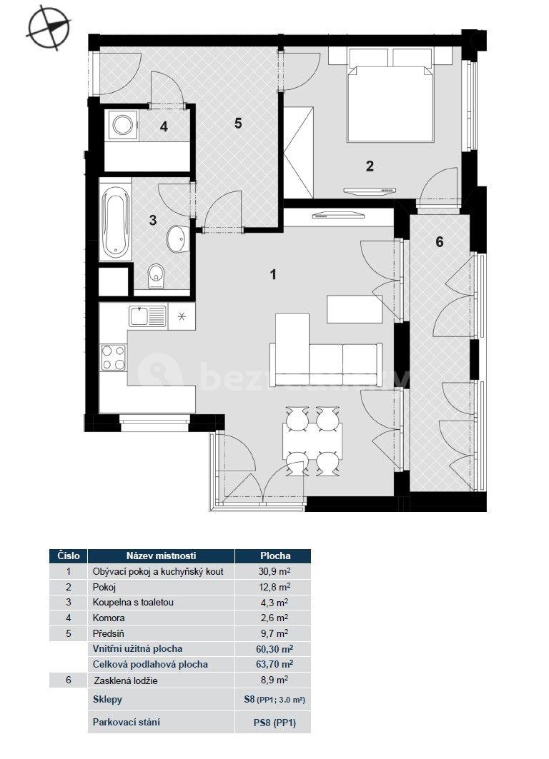 1 bedroom with open-plan kitchen flat to rent, 63 m², Toufarova, Prague, Prague