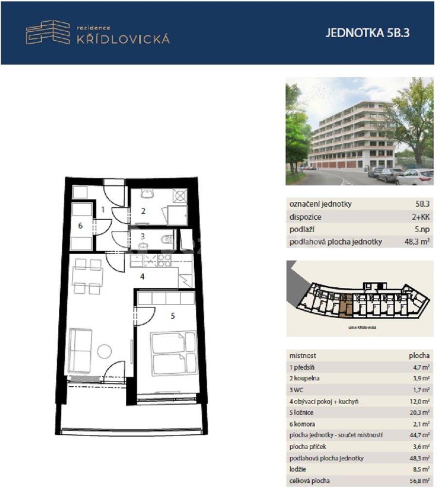 1 bedroom with open-plan kitchen flat to rent, 48 m², Křídlovická, Brno, Jihomoravský Region