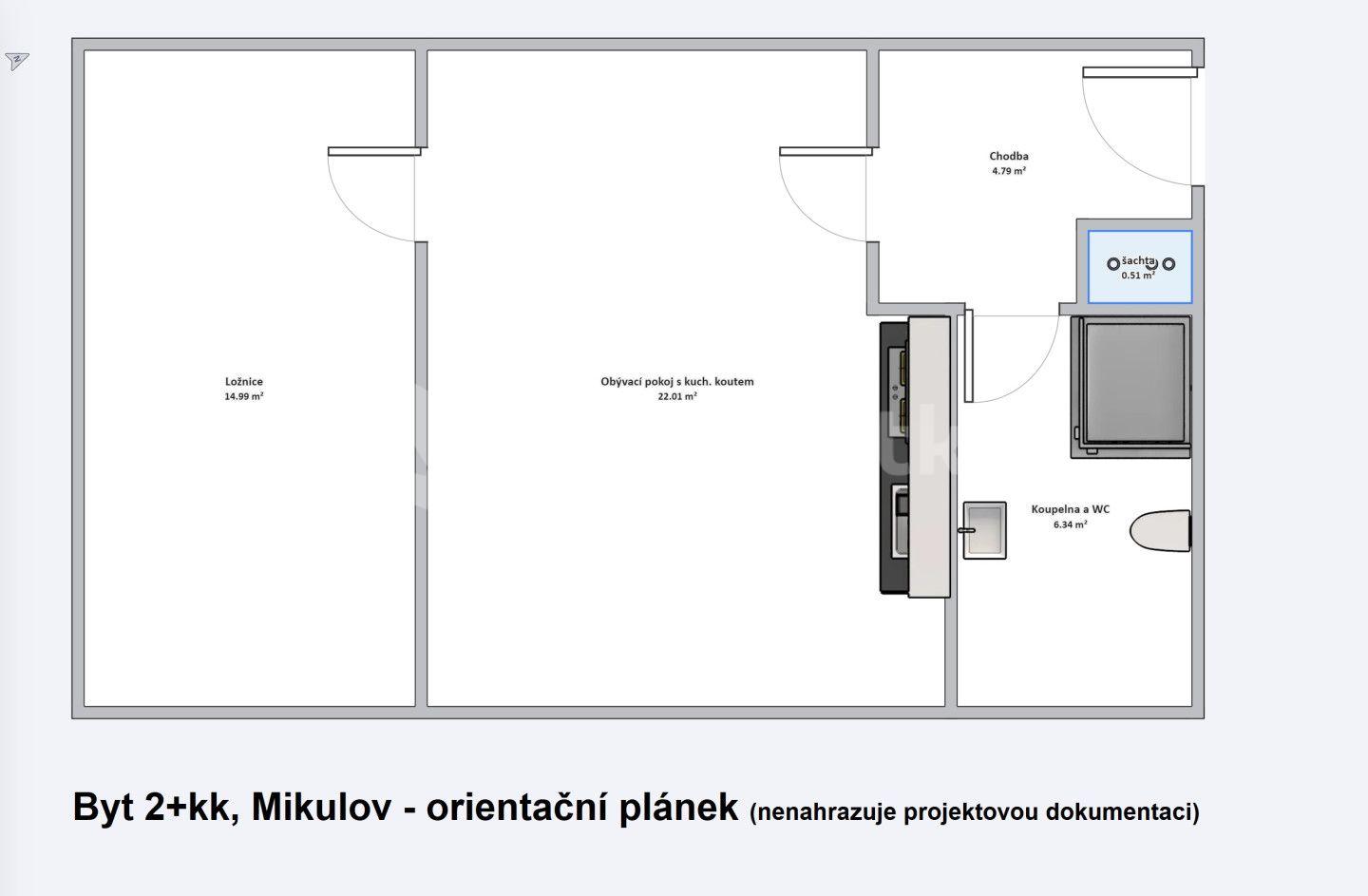 1 bedroom with open-plan kitchen flat for sale, 48 m², Republikánské obrany, Mikulov, Jihomoravský Region