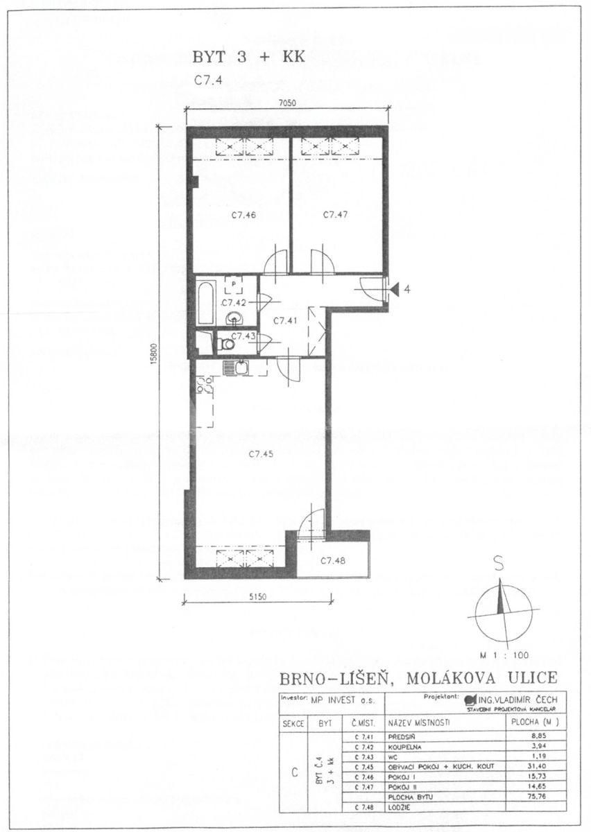 2 bedroom with open-plan kitchen flat for sale, 78 m², Molákova, Brno, Jihomoravský Region