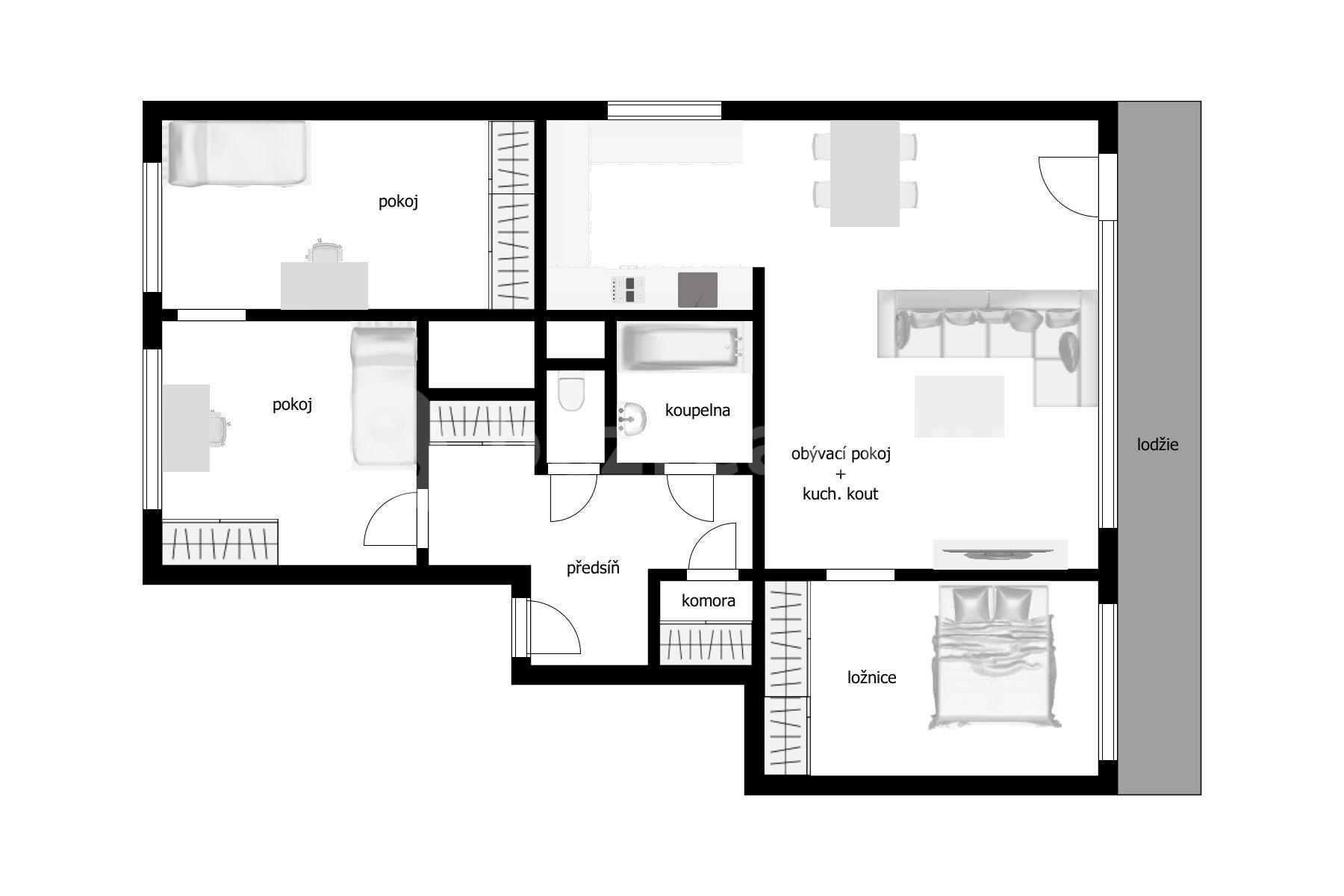 3 bedroom with open-plan kitchen flat for sale, 97 m², Zelený pruh, Prague, Prague