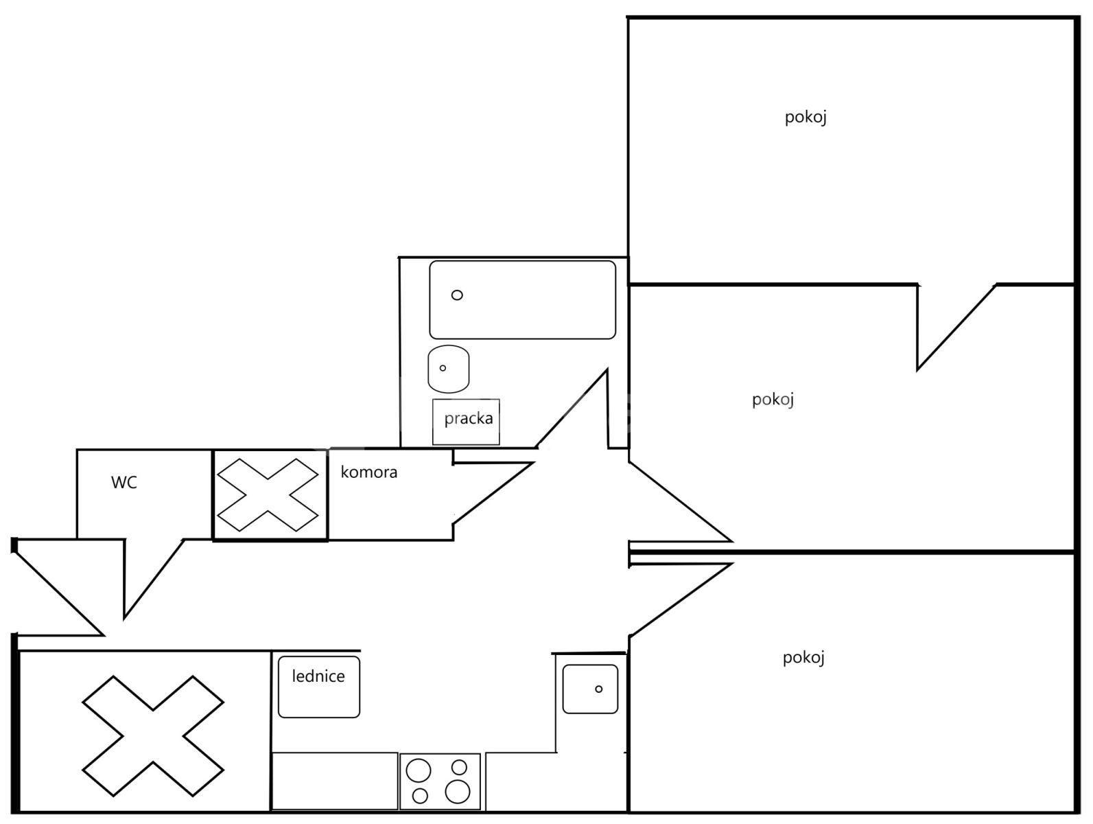 2 bedroom with open-plan kitchen flat to rent, 72 m², Vrázova, Prague, Prague