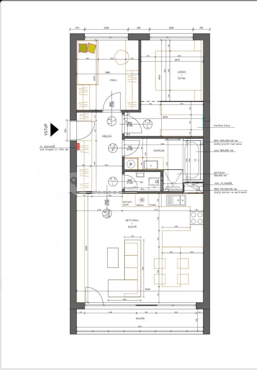 2 bedroom with open-plan kitchen flat for sale, 77 m², Novodvorská, Prague, Prague