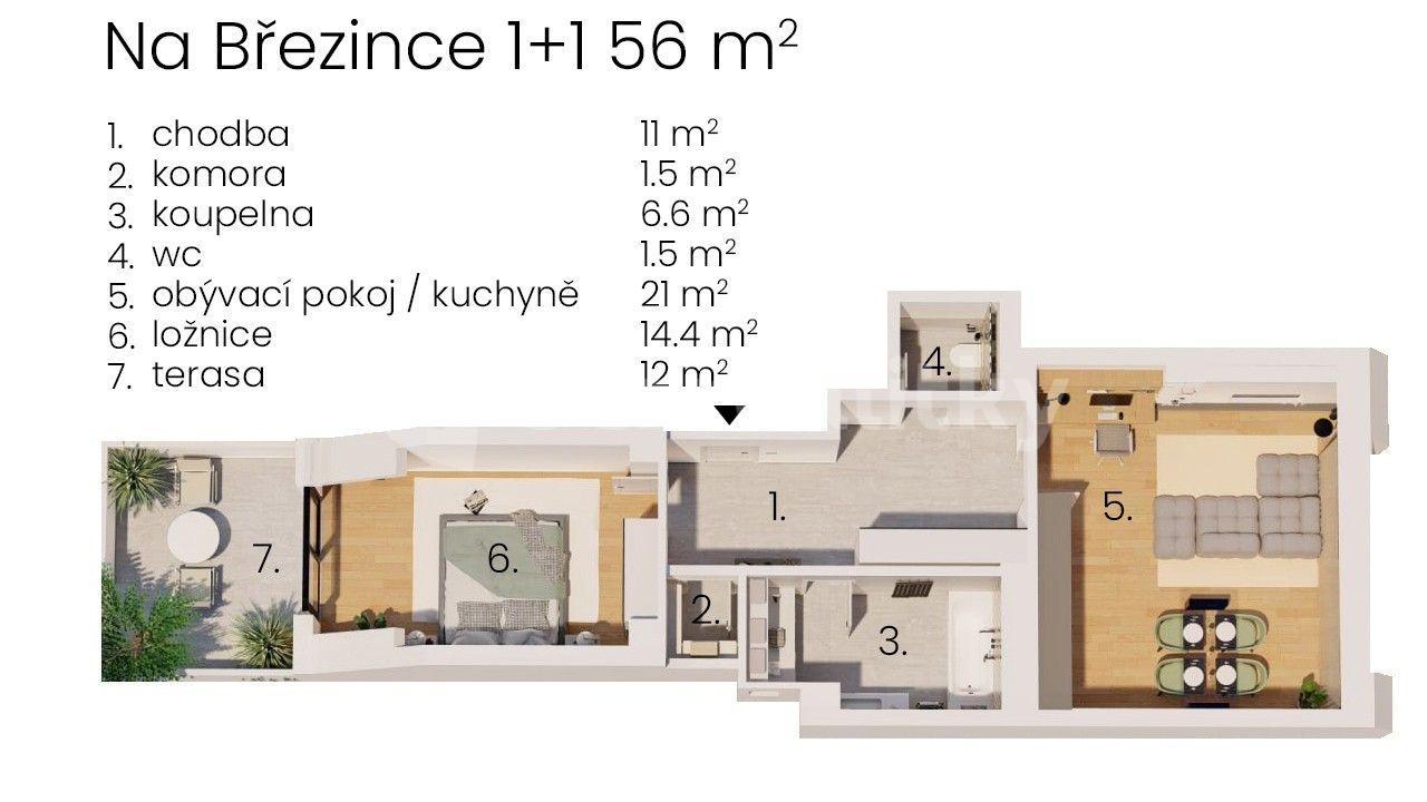 1 bedroom with open-plan kitchen flat for sale, 56 m², Na Březince, Prague, Prague