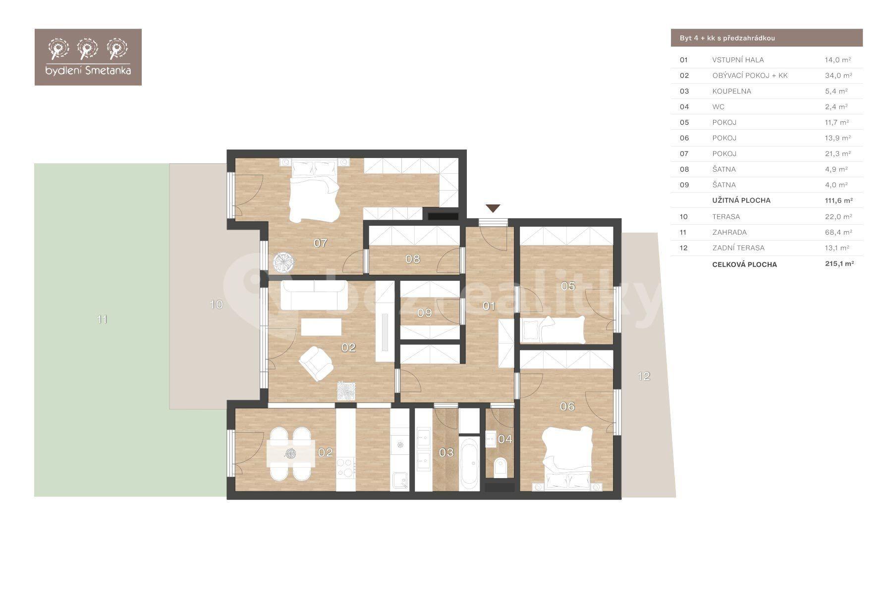 3 bedroom with open-plan kitchen flat for sale, 112 m², Mezilehlá, Prague, Prague