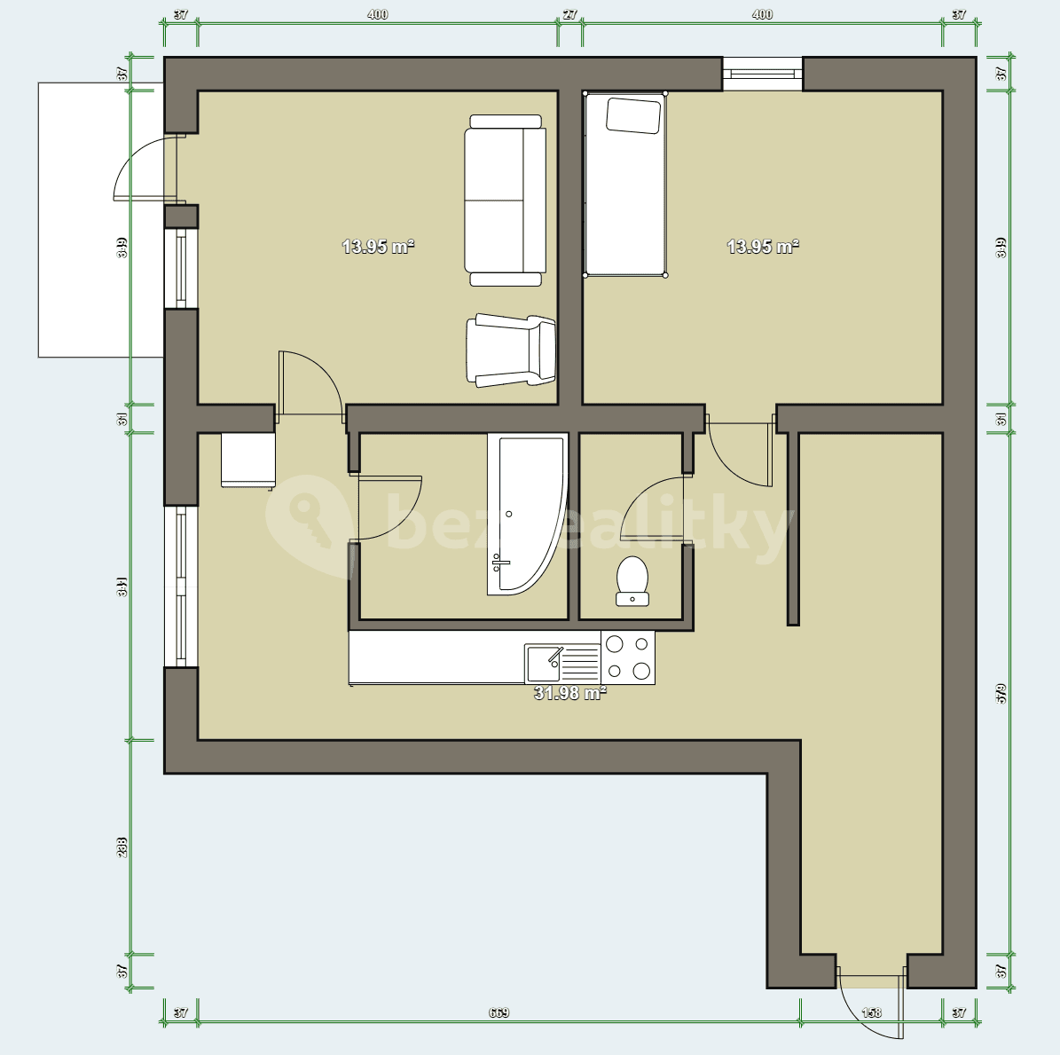 2 bedroom flat for sale, 57 m², Obránců míru, Třebíč, Vysočina Region