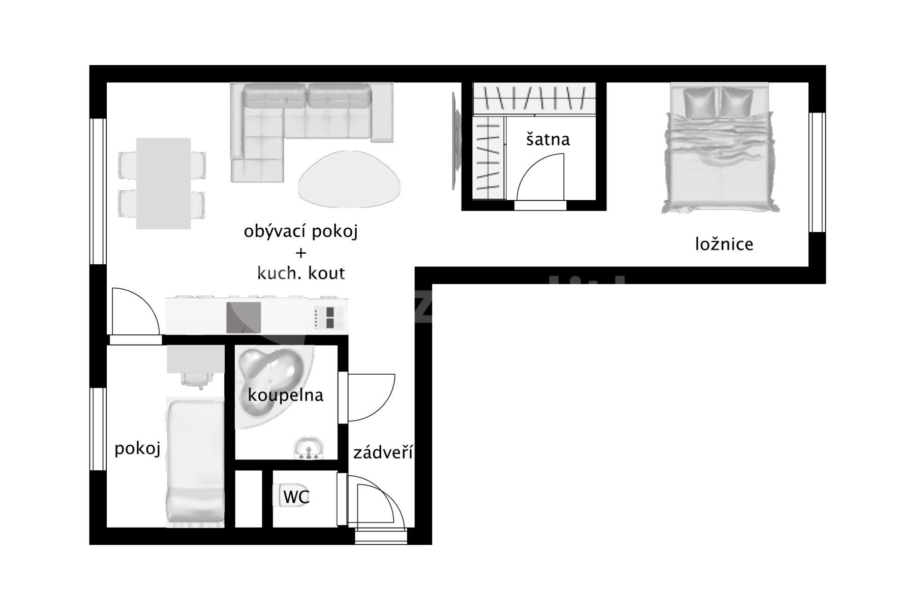 2 bedroom with open-plan kitchen flat for sale, 51 m², U Růžáku, Nymburk, Středočeský Region