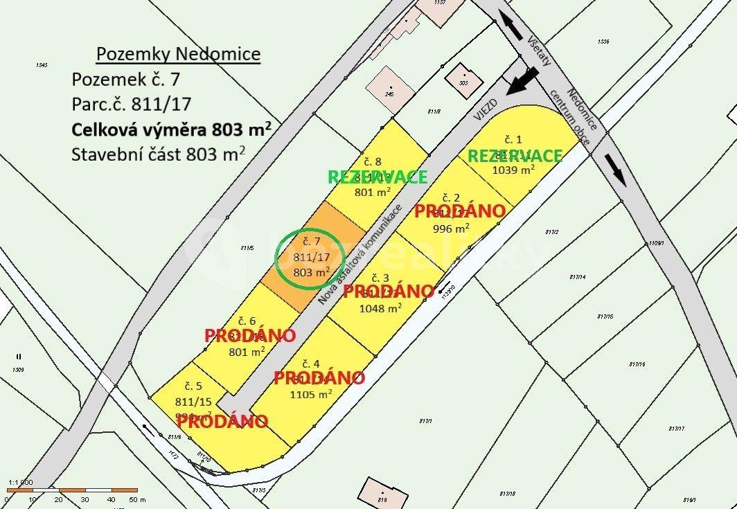 plot for sale, 803 m², Nedomice, Středočeský Region