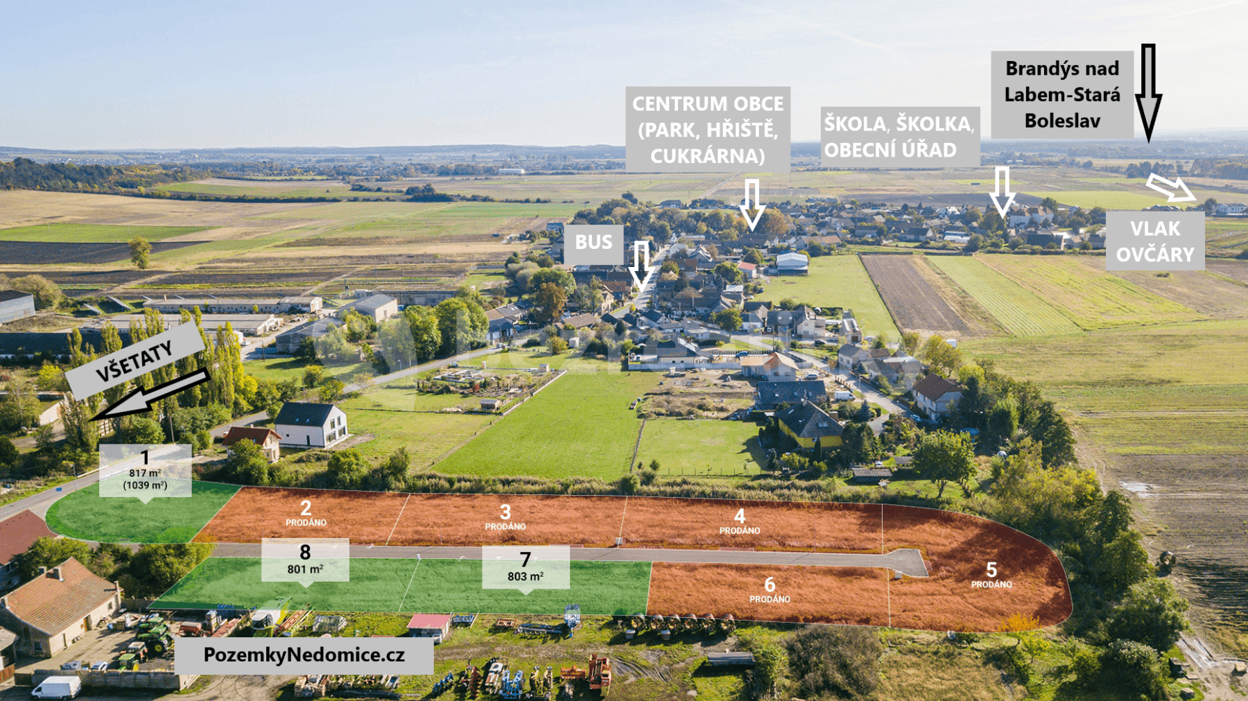 plot for sale, 803 m², Nedomice, Středočeský Region