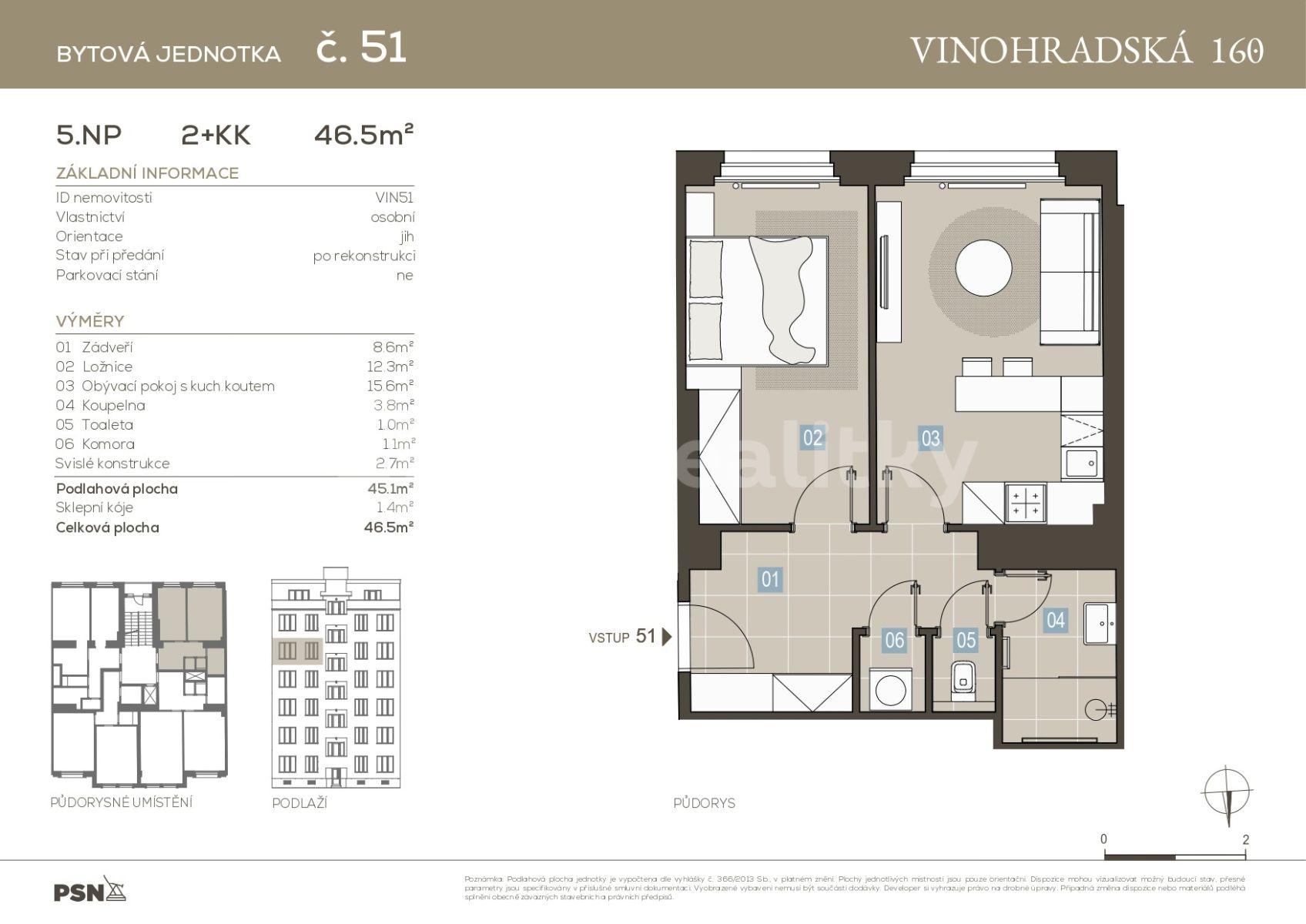 1 bedroom with open-plan kitchen flat for sale, 45 m², Vinohradská, Prague, Prague