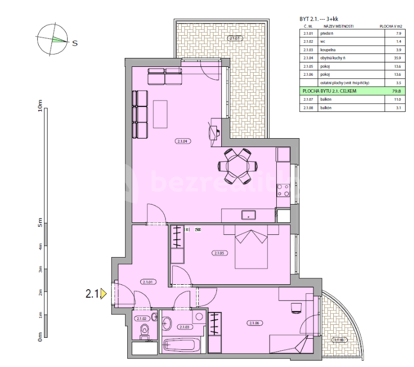 2 bedroom with open-plan kitchen flat to rent, 79 m², Wiesenthalova, Prague, Prague