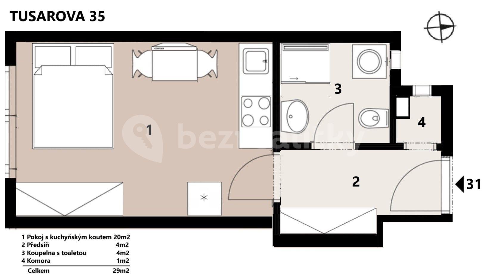 Studio flat to rent, 28 m², Tusarova, Prague, Prague