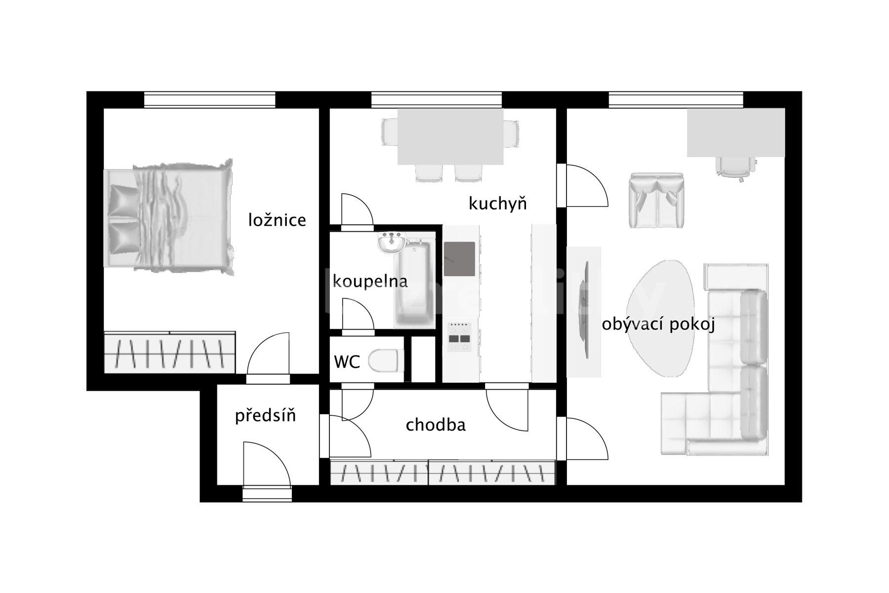 2 bedroom flat for sale, 57 m², Sídliště Plešivec, Český Krumlov, Jihočeský Region