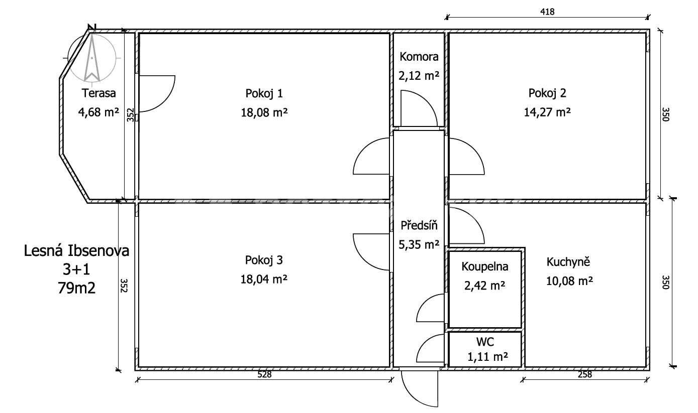 3 bedroom flat to rent, 79 m², Ibsenova, Brno, Jihomoravský Region