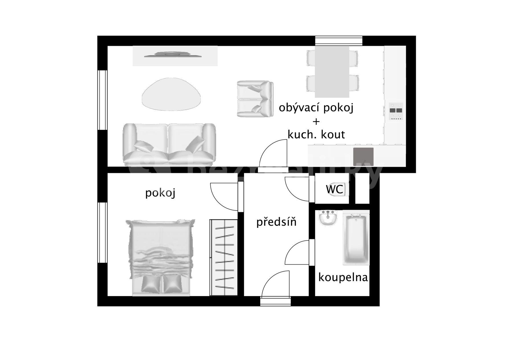 1 bedroom with open-plan kitchen flat for sale, 51 m², Jižní, Větrušice, Středočeský Region