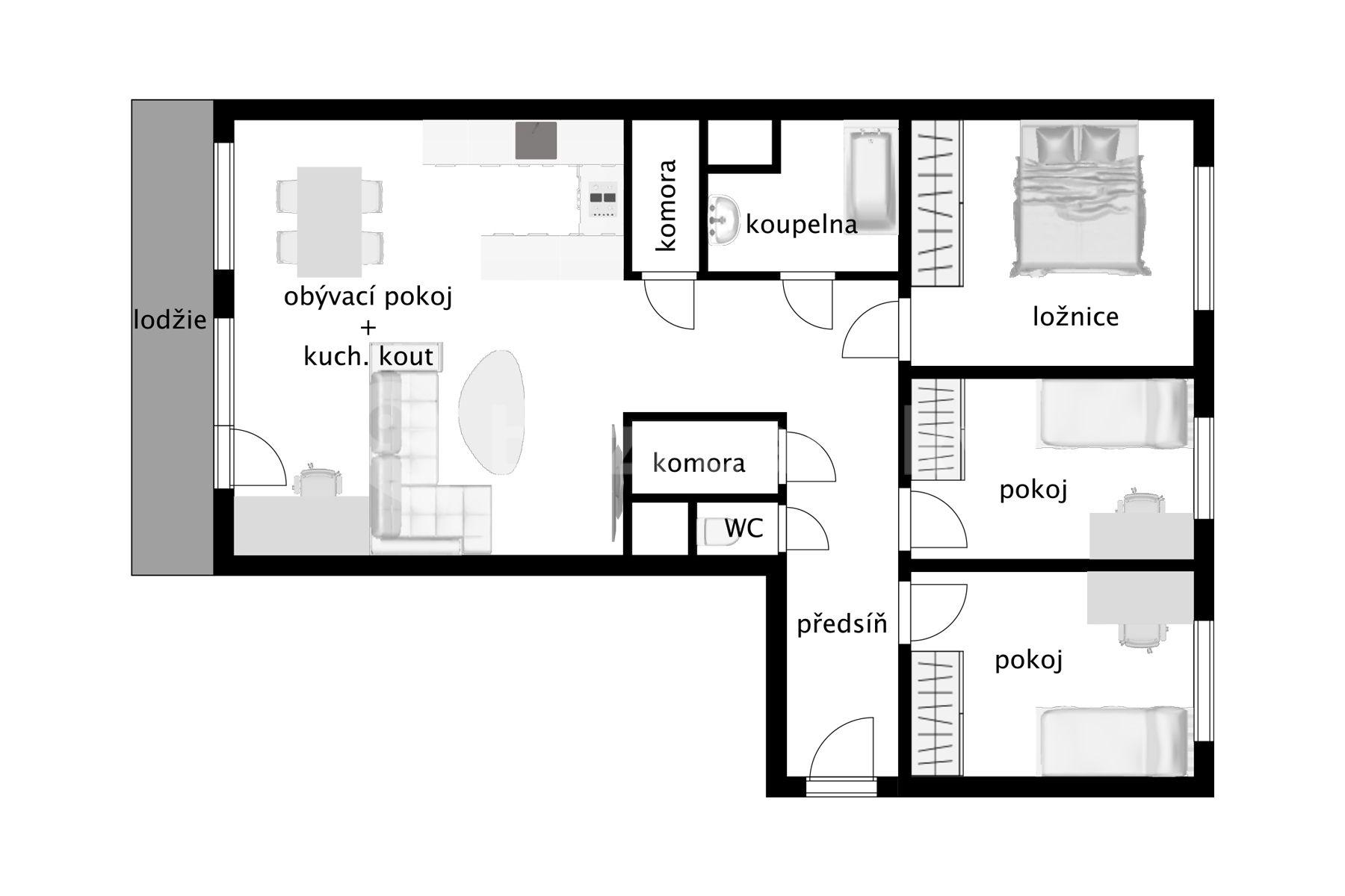 3 bedroom with open-plan kitchen flat for sale, 93 m², Kunštátská, Poděbrady, Středočeský Region