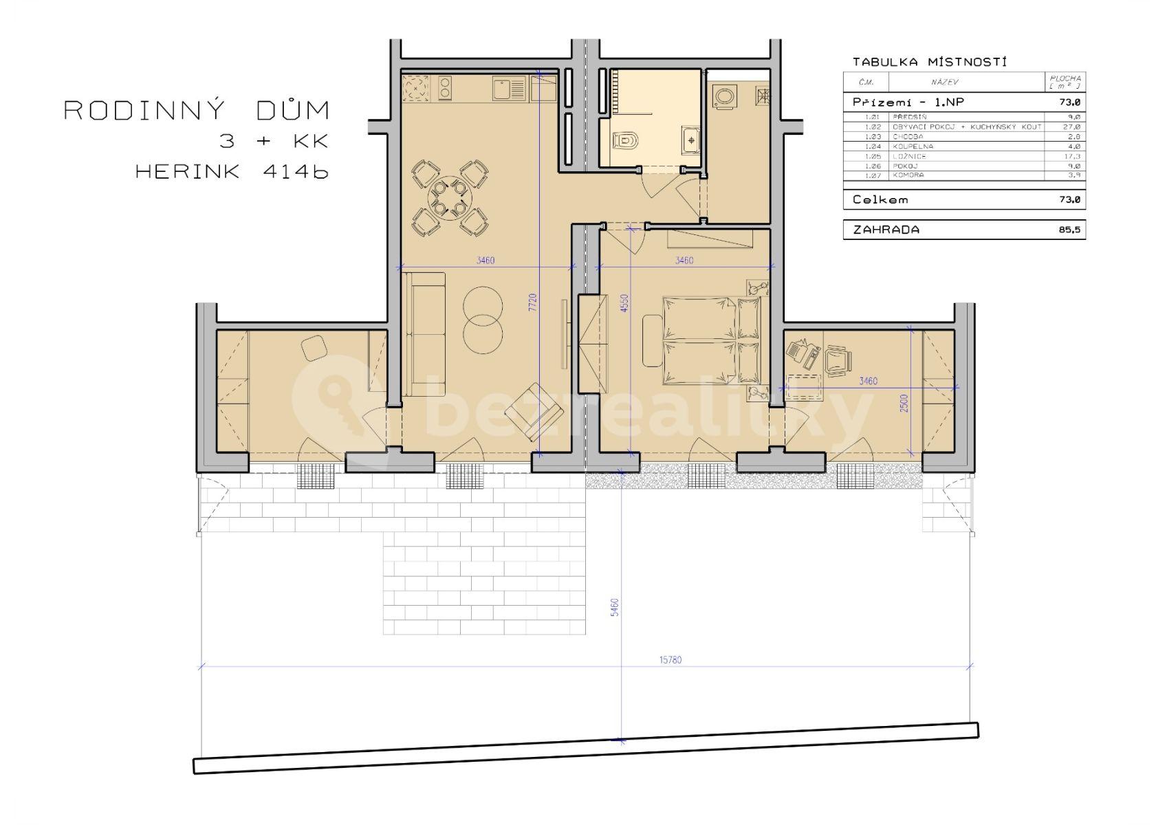 2 bedroom with open-plan kitchen flat to rent, 73 m², Nad Rybníkem, Herink, Středočeský Region