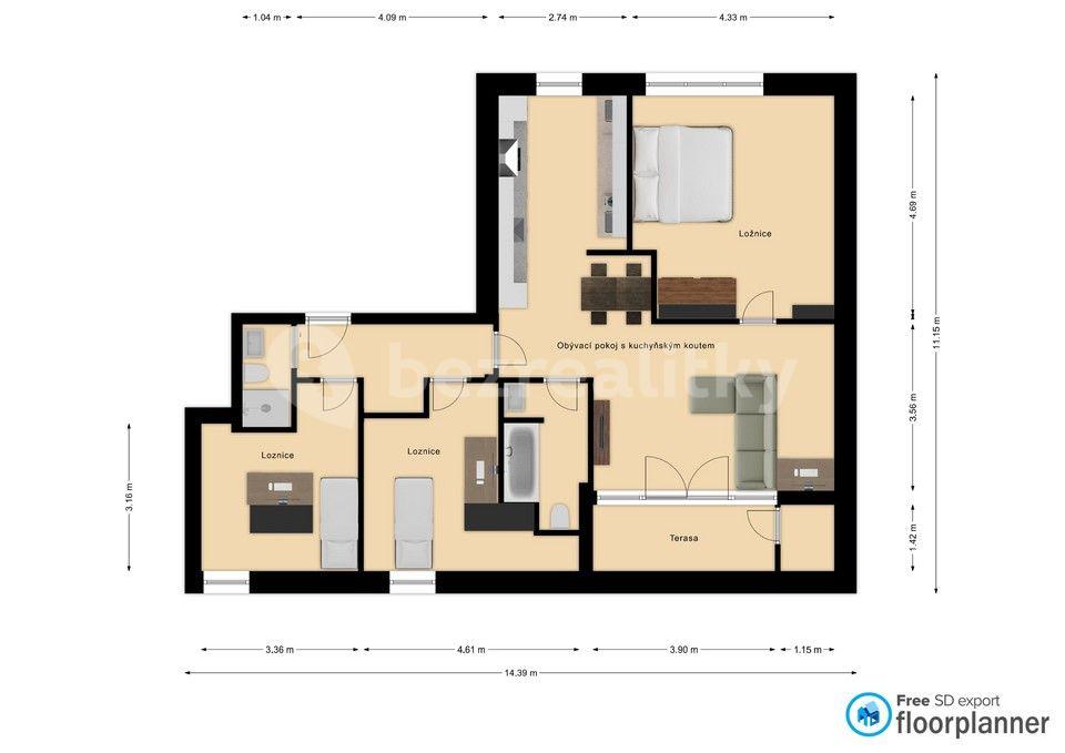 3 bedroom with open-plan kitchen flat to rent, 90 m², Budějovická, Prague, Prague