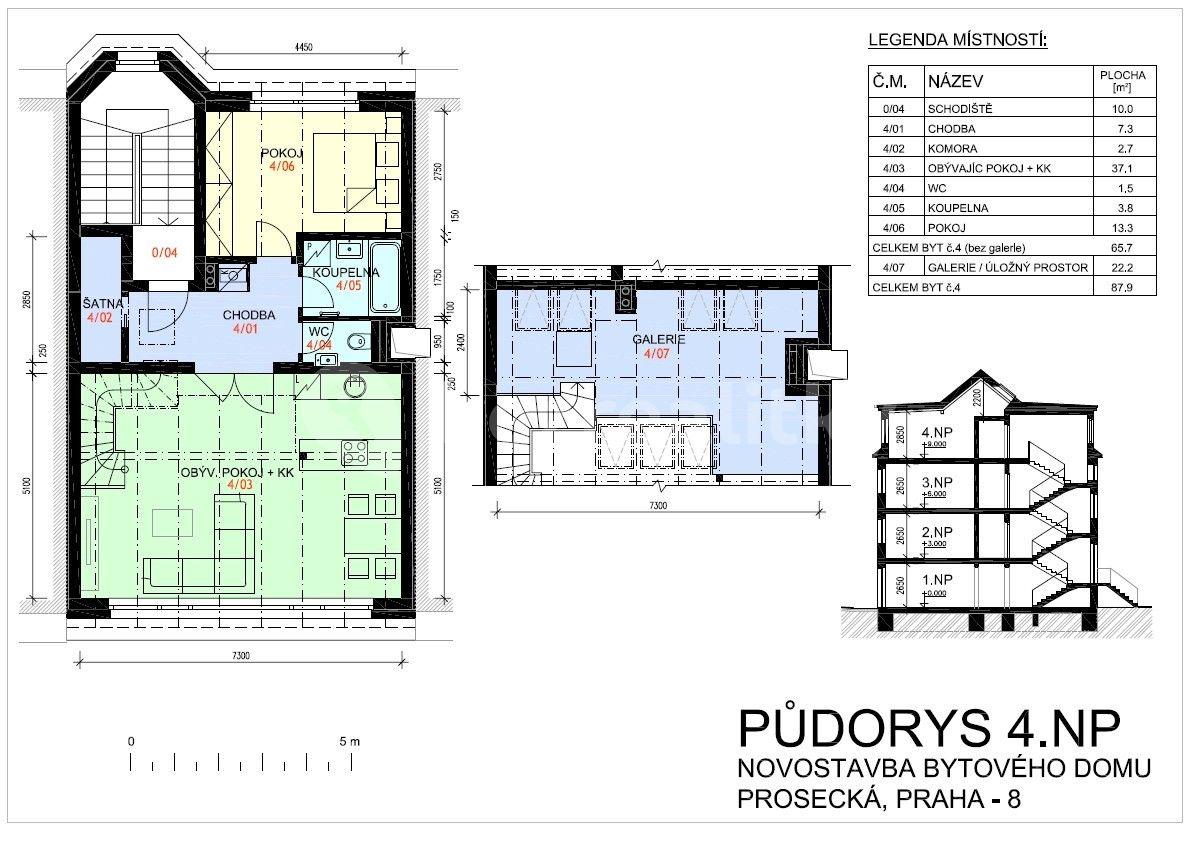 2 bedroom with open-plan kitchen flat for sale, 88 m², Prosecká, Prague, Prague