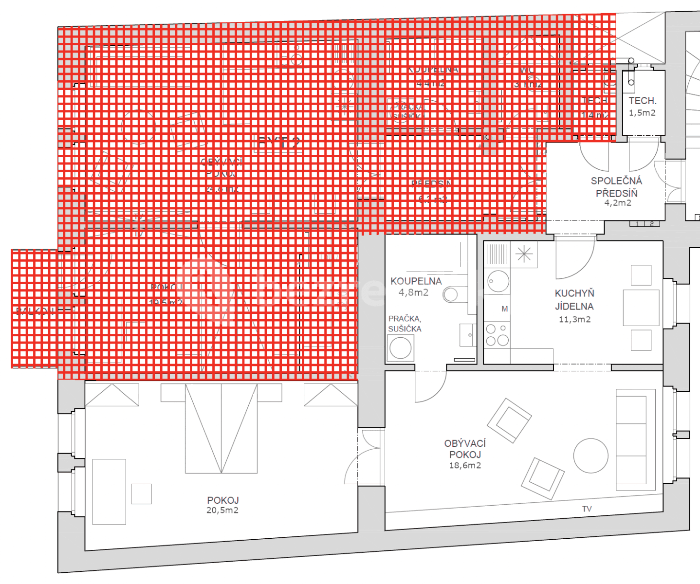 1 bedroom with open-plan kitchen flat to rent, 56 m², Jungmannova, Prague, Prague