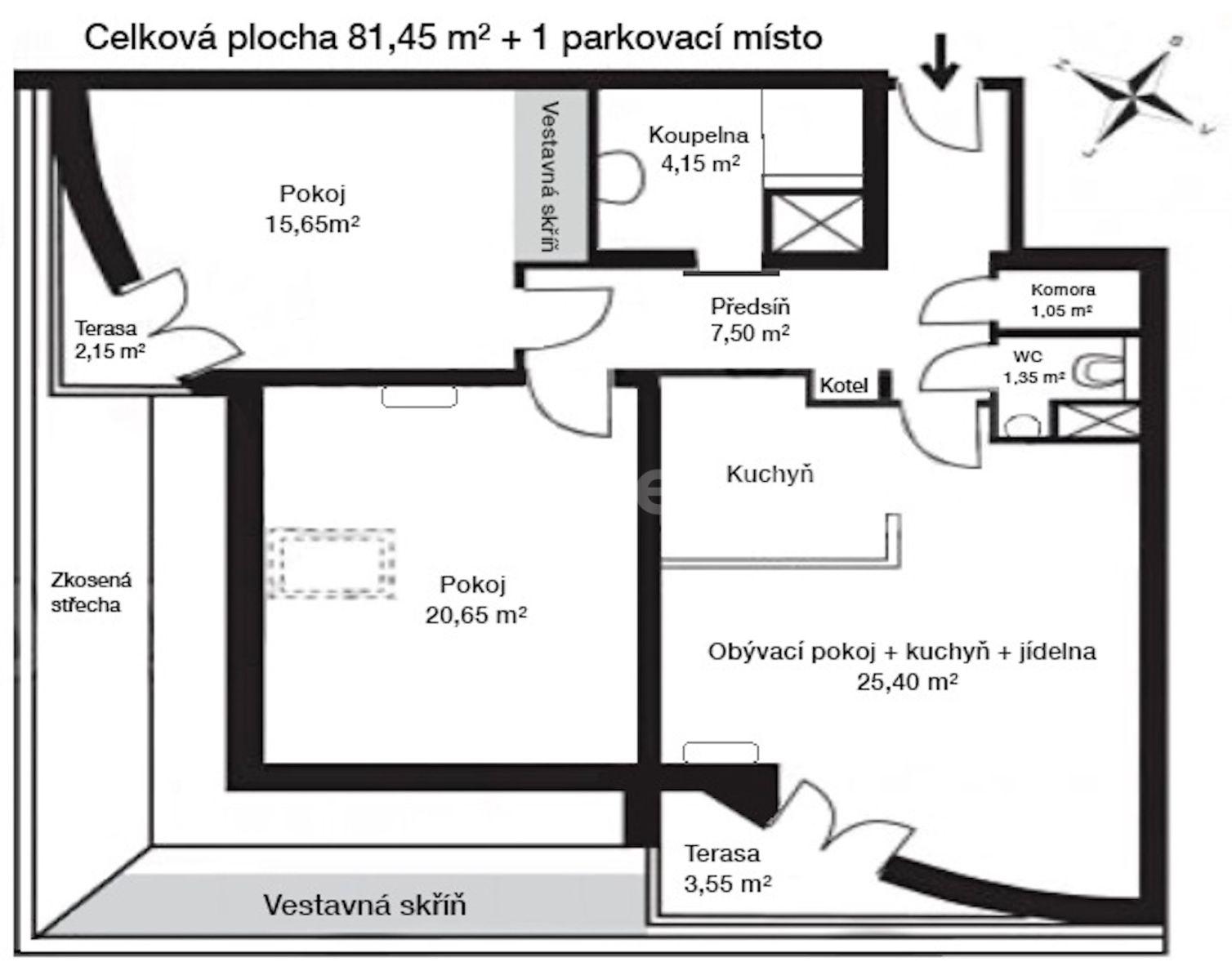 2 bedroom with open-plan kitchen flat to rent, 76 m², Hořelické náměstí, Rudná, Středočeský Region