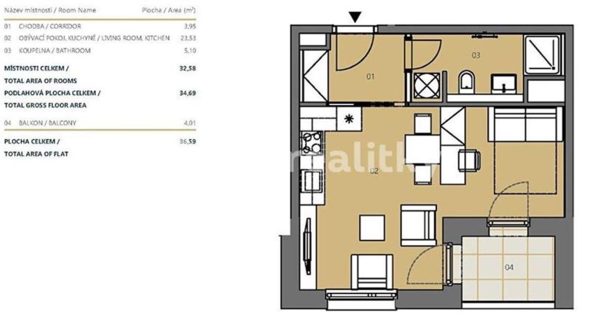 Studio flat for sale, 34 m², Jankovcova, Prague, Prague