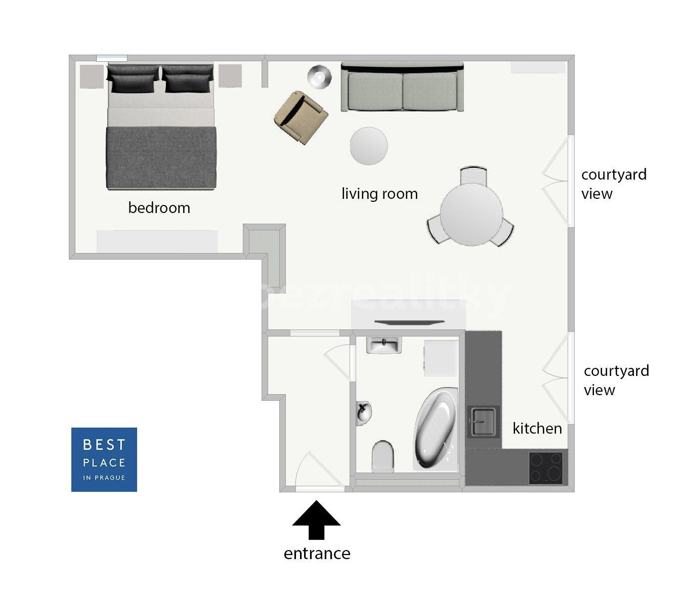 1 bedroom with open-plan kitchen flat to rent, 35 m², Na Okraji, Prague, Prague