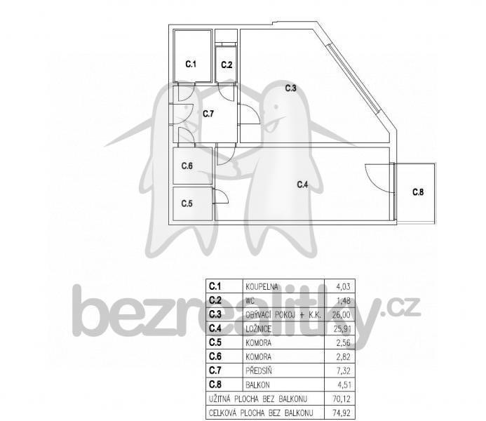 1 bedroom with open-plan kitchen flat to rent, 74 m², Panuškova, Prague, Prague