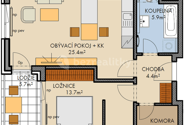 1 bedroom with open-plan kitchen flat to rent, 58 m², Stočesova, Hlavní město Praha